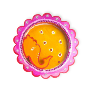 DEEPZONE Decorative Karwa Chauth Pooja Thali with Ganesh Design | Handcrafted Wooden Plate for Diwali, Karwachauth & Festive Rituals | Single Piece