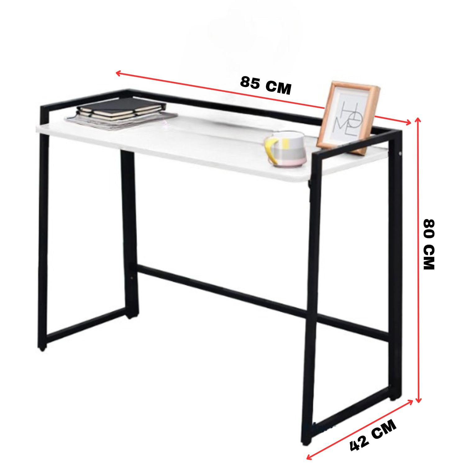 DeepZone Compact Folding Study Table – 85x42x80 cm Modern Writing Desk for Home, Office, Laptop & Small Spaces (White & Black) - Image 5