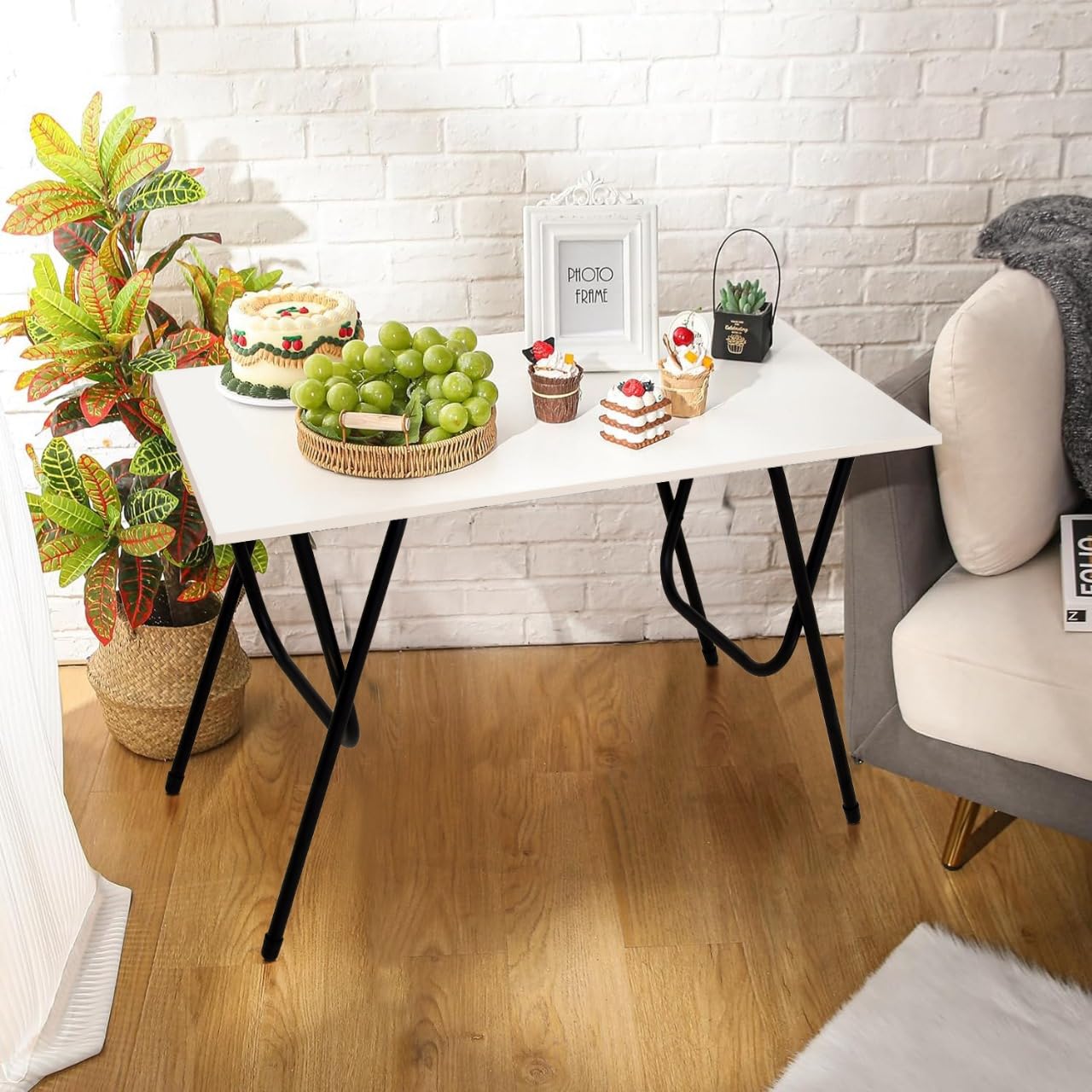 DeepZone Foldable Multipurpose Table – Portable Utility Desk with White Top & Black Metal Legs for Study, Dining, Craft, Office & Home Use - Image 6