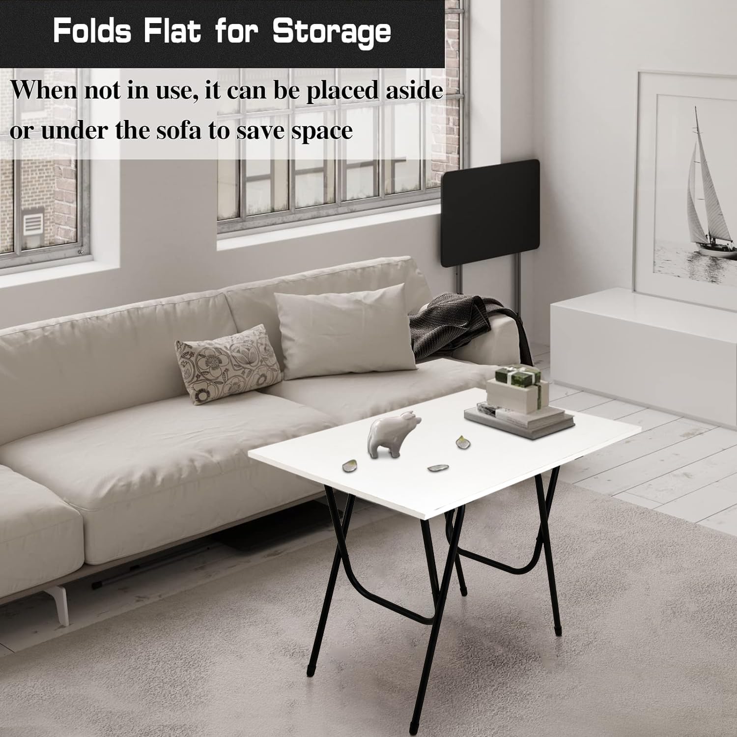 DeepZone Foldable Multipurpose Table – Portable Utility Desk with White Top & Black Metal Legs for Study, Dining, Craft, Office & Home Use - Image 2