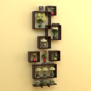 DeepZone VerticalCube Wall Shelf – Modern Wooden Wall-Mounted Display Rack for Flower Pots, Books & Home Décor