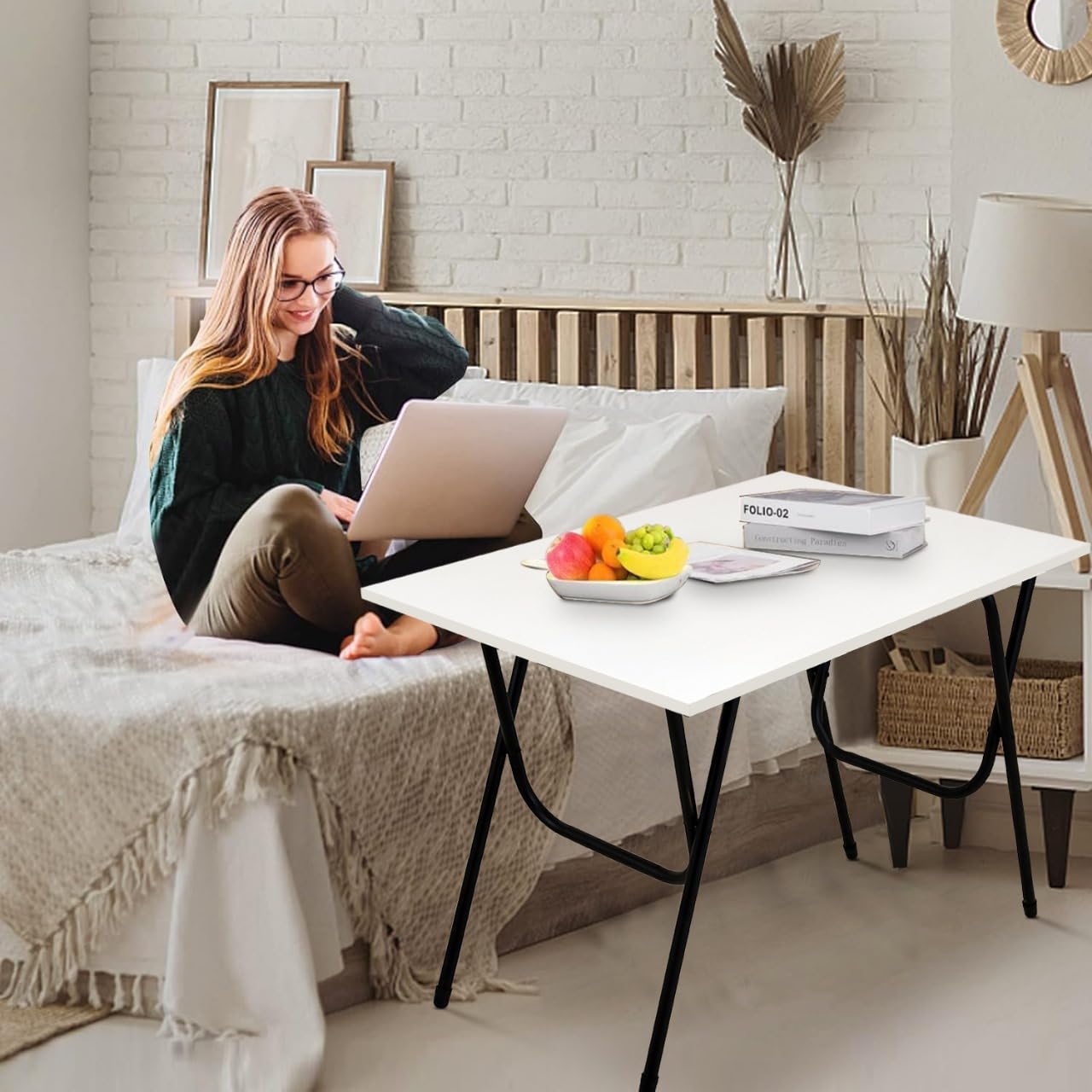 DeepZone Foldable Multipurpose Table – Portable Utility Desk with White Top & Black Metal Legs for Study, Dining, Craft, Office & Home Use - Image 5