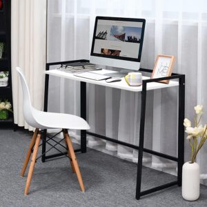 DeepZone Compact Folding Study Table – 85x42x80 cm Modern Writing Desk for Home, Office, Laptop & Small Spaces (White & Black)