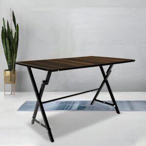 DeepZone Portable Folding Study Table – Dark Wood Finish Laptop Desk with Strong Metal Frame for Home, Office & Compact Spaces