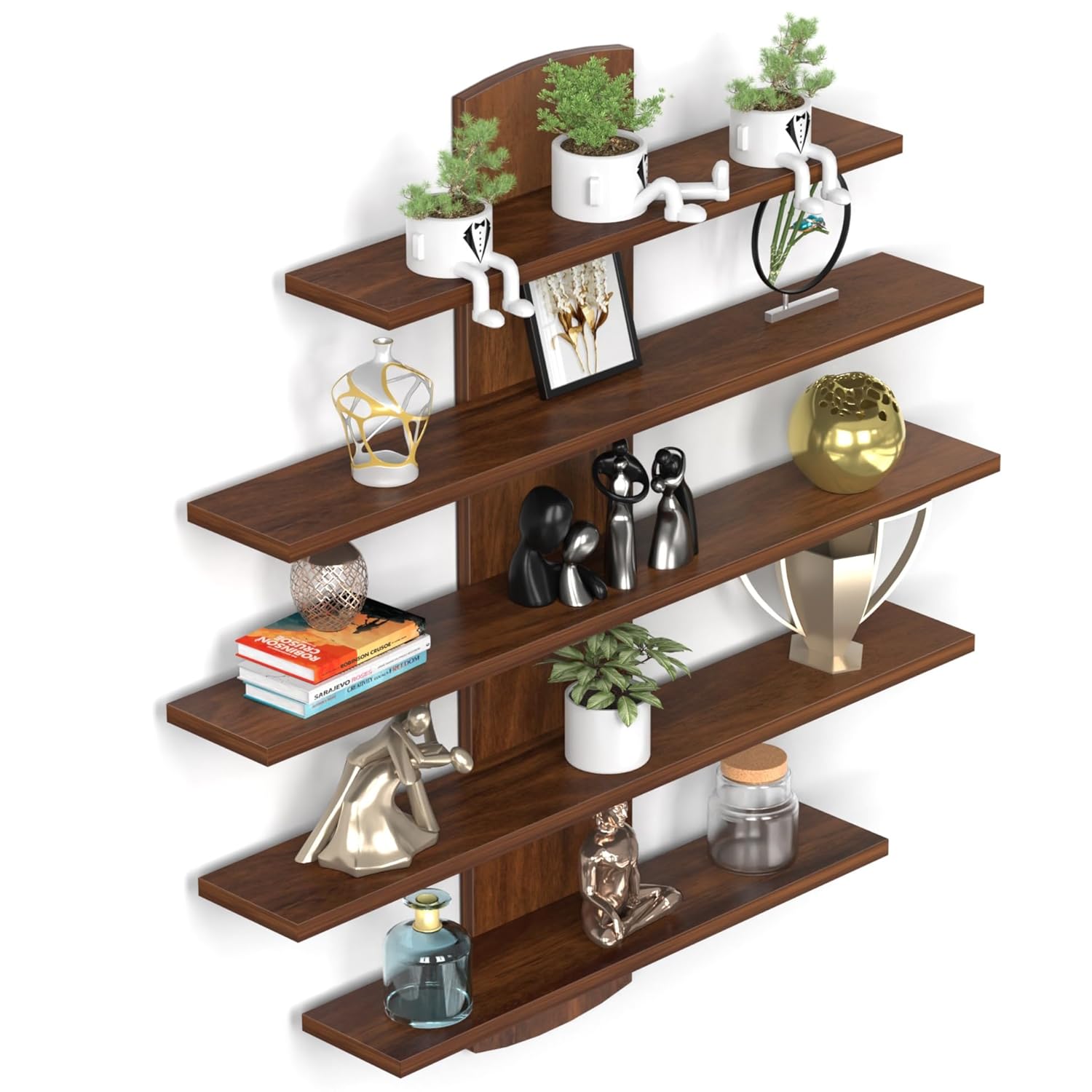DeepZone DecoWood Wall Shelf – 5-Tier Engineered Wood Display Rack for Living Room, Bedroom & Office Décor - Image 2