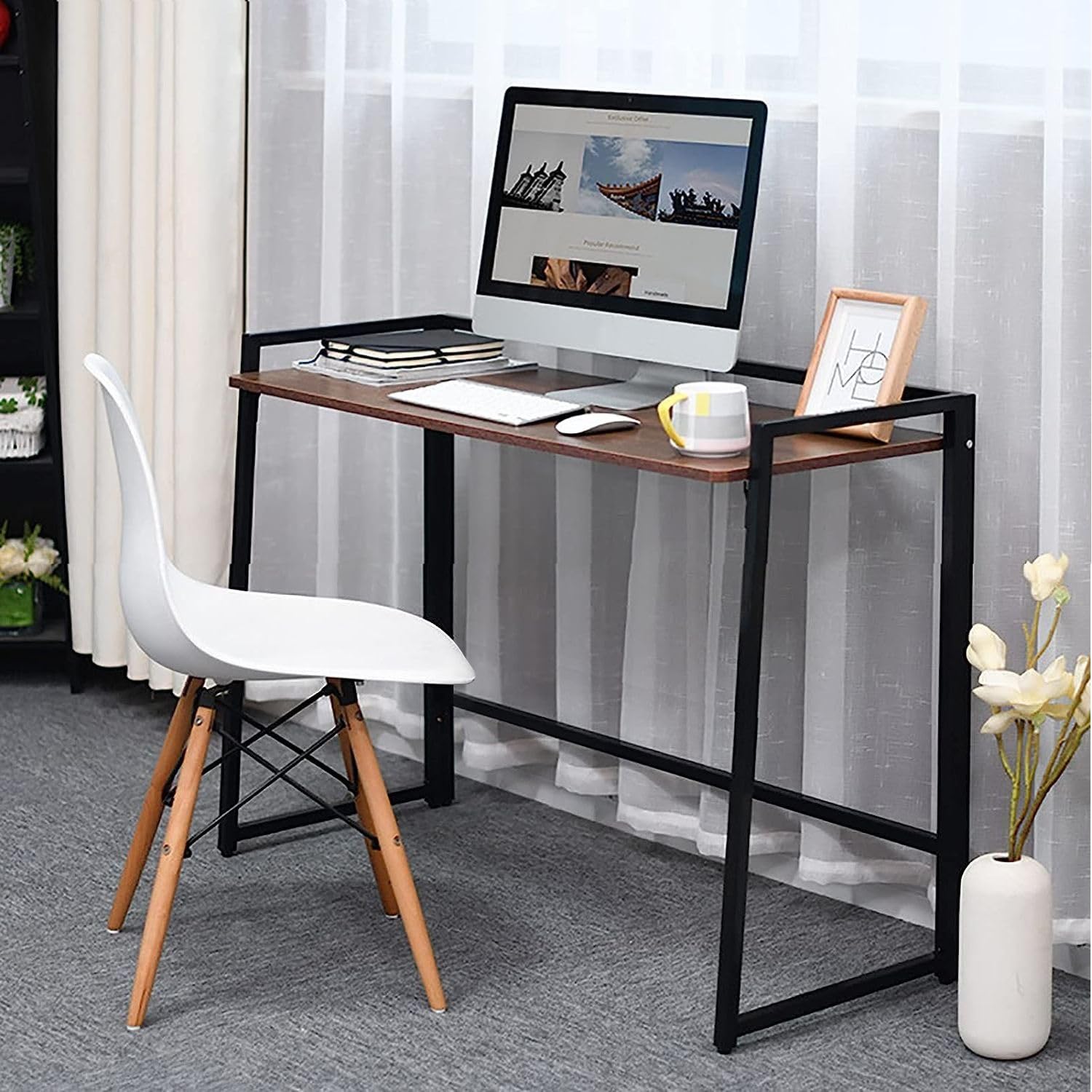 DeepZone Compact Folding Study Table – 85x42x80 cm Modern Writing Desk for Home, Office, Laptop & Small Spaces (White & Black) - Image 6