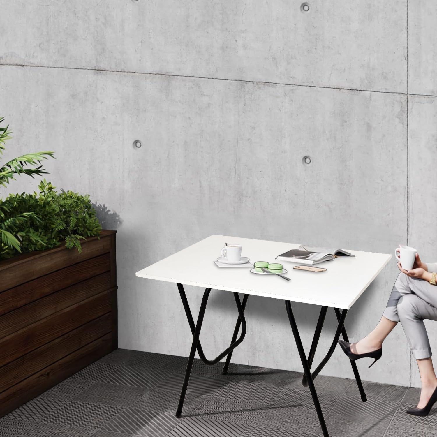 DeepZone Foldable Multipurpose Table – Portable Utility Desk with White Top & Black Metal Legs for Study, Dining, Craft, Office & Home Use - Image 4