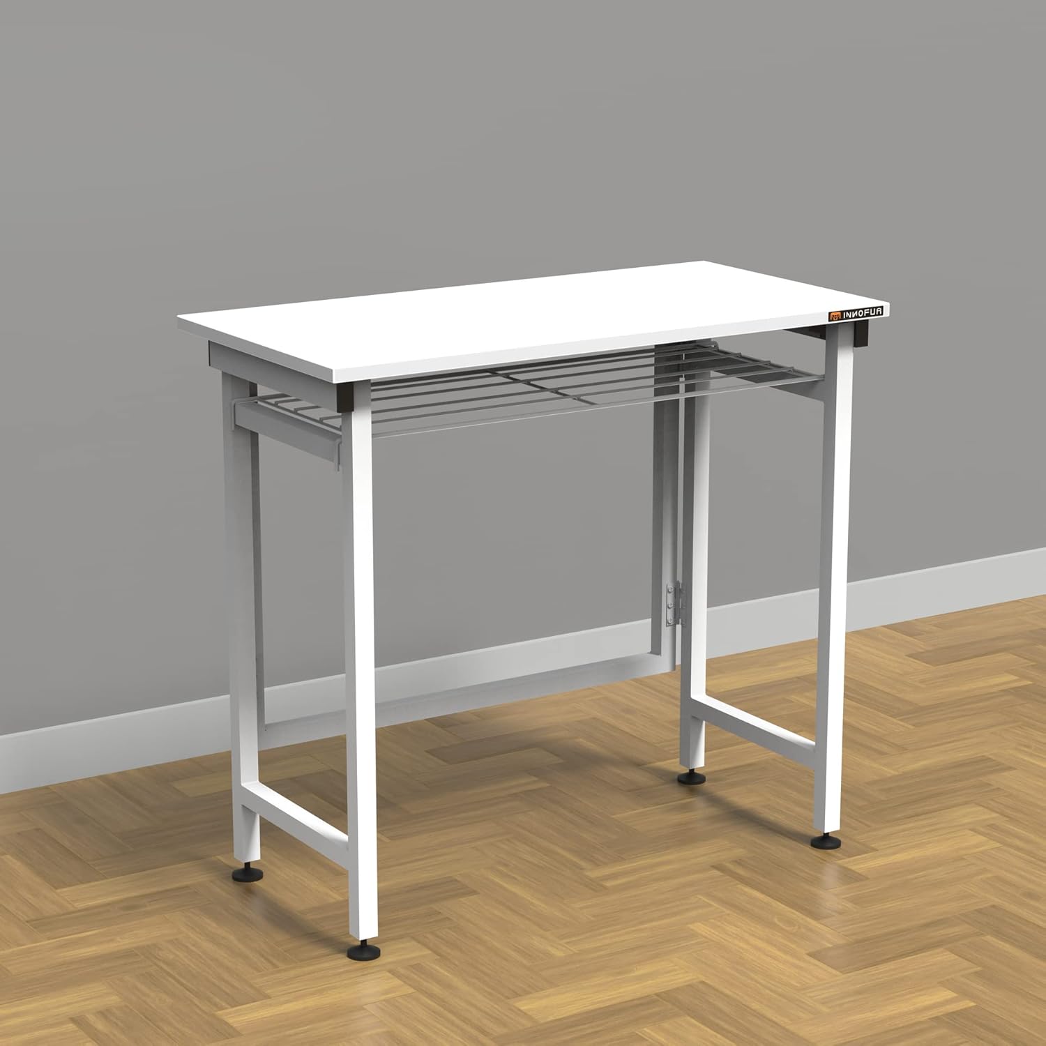 DeepZone Foldable White Study Table – Space-Saving Compact Writing Desk with Sturdy Metal Frame for Home, Office & Small Spaces