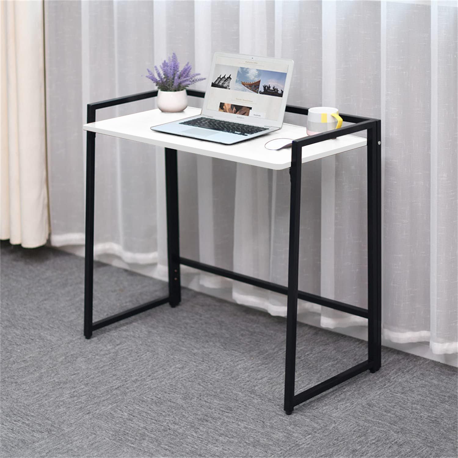 DeepZone Compact Folding Study Table – 85x42x80 cm Modern Writing Desk for Home, Office, Laptop & Small Spaces (White & Black) - Image 2