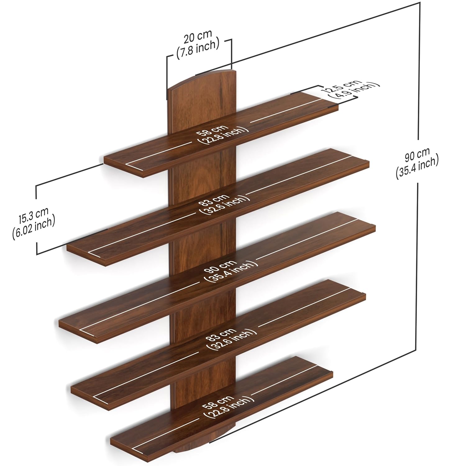 DeepZone DecoWood Wall Shelf – 5-Tier Engineered Wood Display Rack for Living Room, Bedroom & Office Décor - Image 4