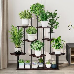 DeepZone Multi-Tier Wooden Plant Stand – Indoor Outdoor Flower Pot Shelf Rack for Balcony, Garden & Living Room Décor