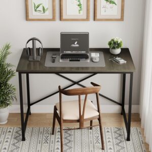 DeepZone Modern Home Office Desk – Compact Computer Table with Black Metal Frame & Rustic Wood Top for Study, Work & Laptop Use