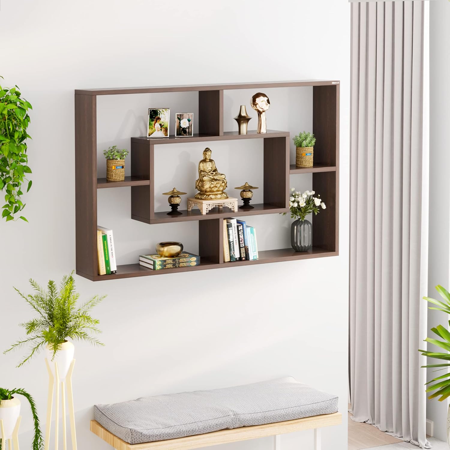 DeepZone MultiBox Wall Shelf – Modern Engineered Wood Display Rack for Living Room, Temple & Home Decor