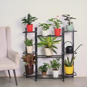 DeepZone EcoMetal Plant Stand – 10-Tier Indoor Outdoor Iron Shelf for Flower Pots, Planters & Garden Display Rack