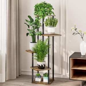 DeepZone 6-Tier Corner Plant Stand – Tall Wooden & Metal Flower Pot Rack for Indoor Home Décor, Balcony & Living Room