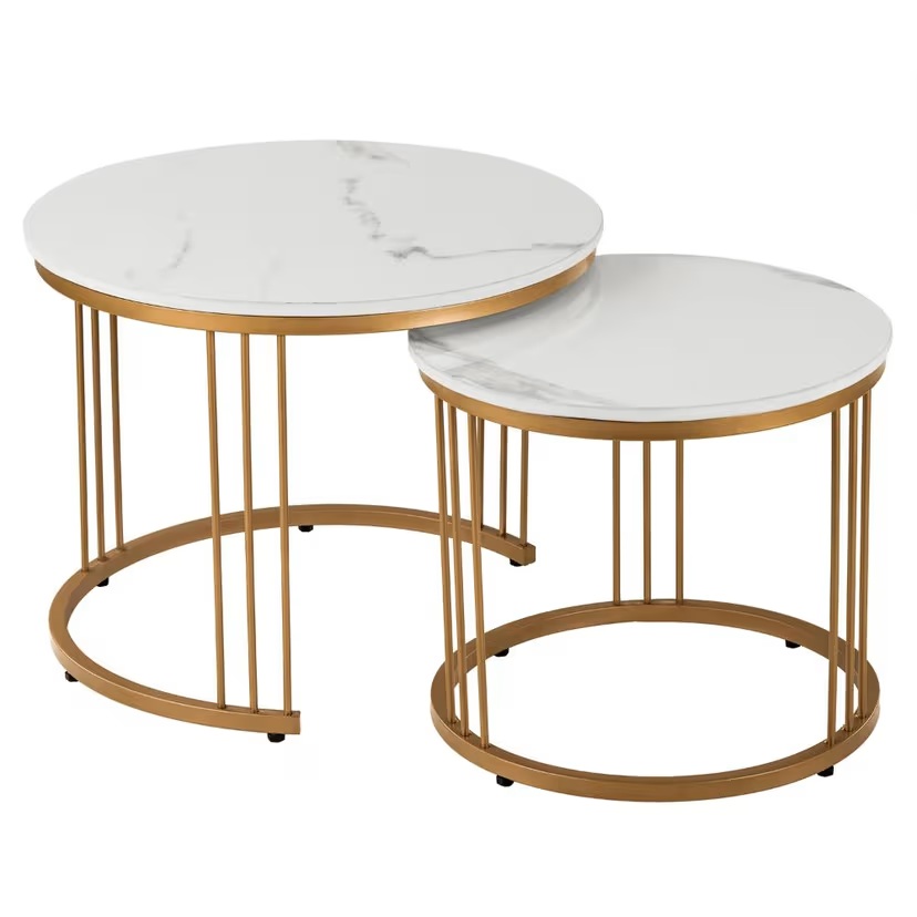 Frappe Coffee Table - Marble Finished Top with Metal Base Modern Round Nesting Tables – Set of 2 - Image 2