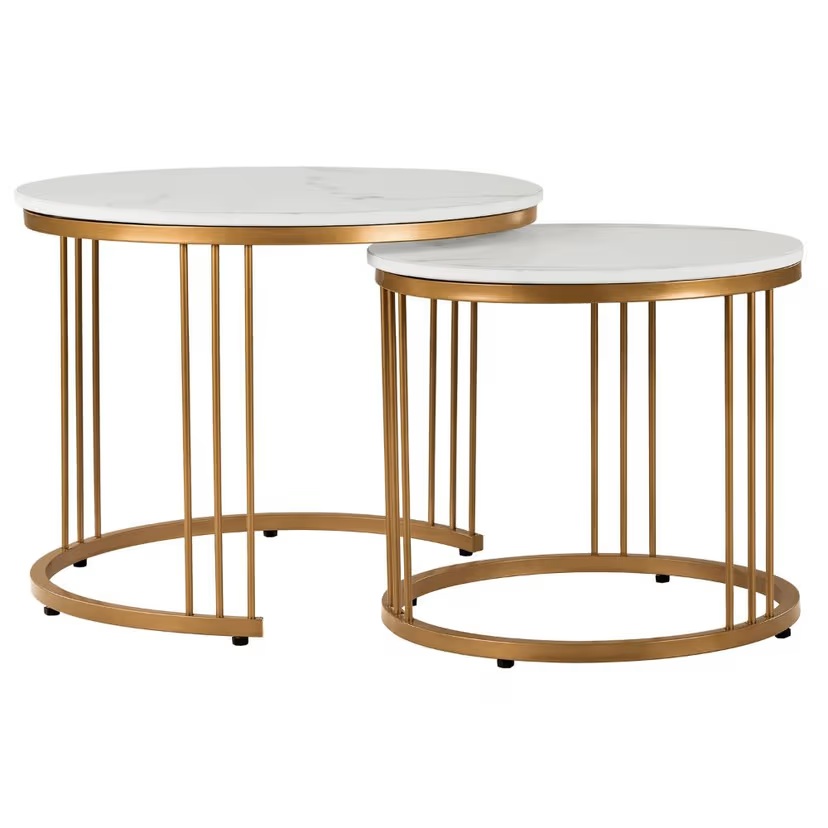 Frappe Coffee Table - Marble Finished Top with Metal Base Modern Round Nesting Tables – Set of 2 - Image 5