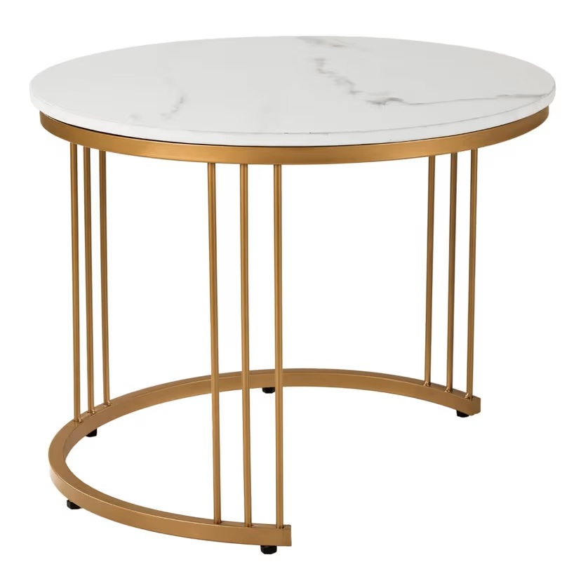 Frappe Coffee Table - Marble Finished Top with Metal Base Modern Round Nesting Tables – Set of 2 - Image 4