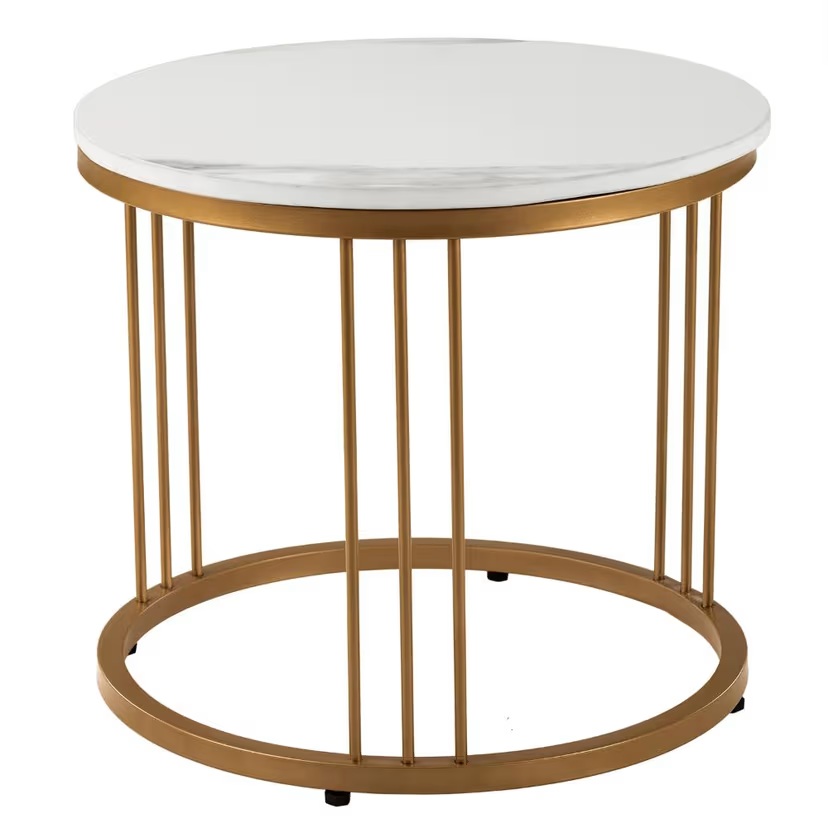 Frappe Coffee Table - Marble Finished Top with Metal Base Modern Round Nesting Tables – Set of 2 - Image 3