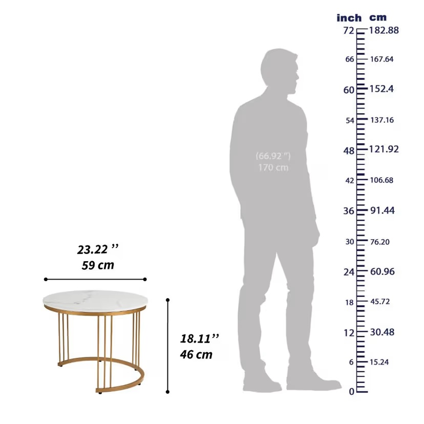 Frappe Coffee Table - Marble Finished Top with Metal Base Modern Round Nesting Tables – Set of 2 - Image 7